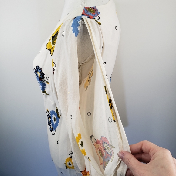 Free People FP Dress Sunshadows Mini Split Sleeve 6 Small NEW Ivory Floral - Picture 7 of 12